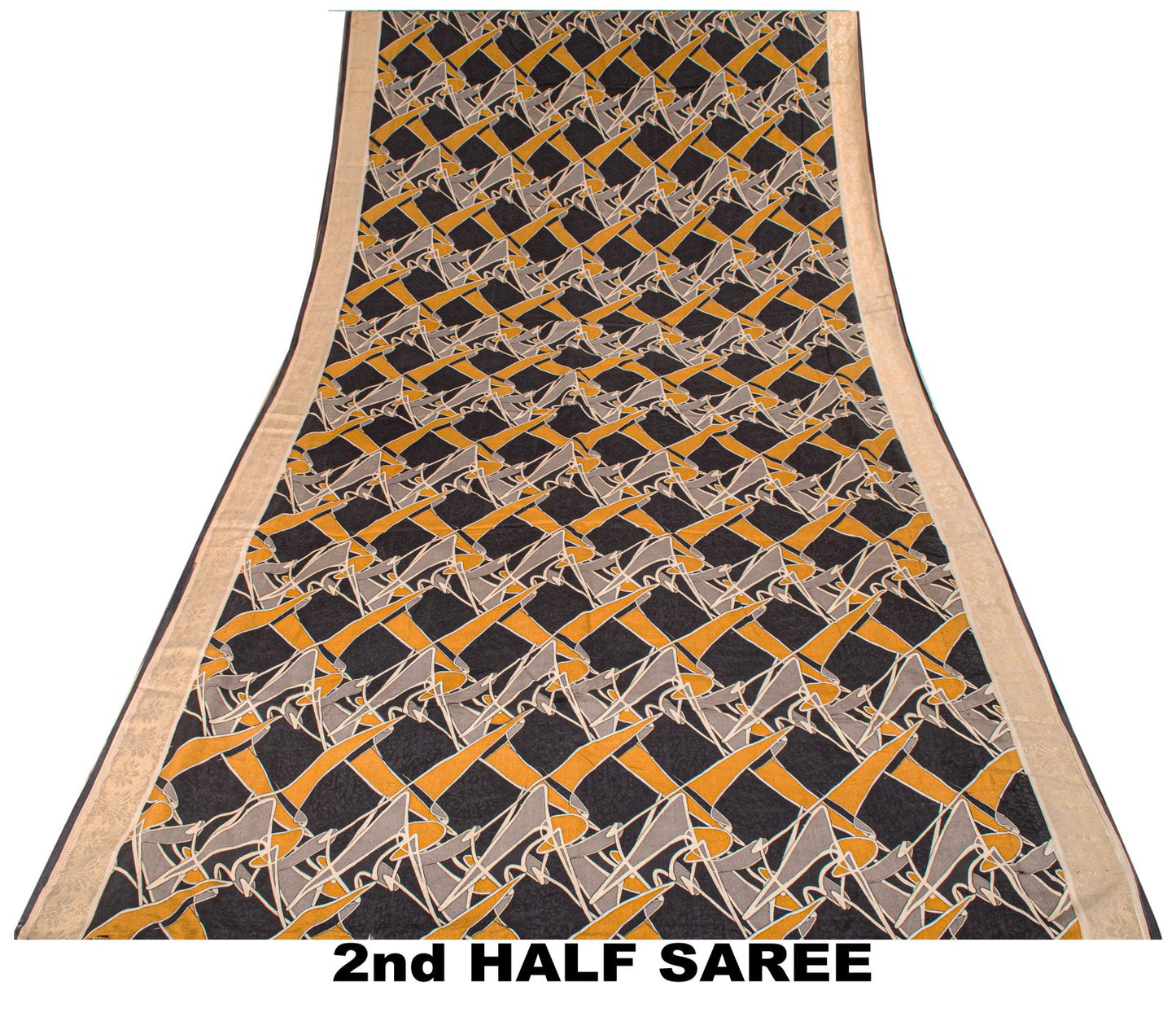 Sanskriti Vintage Saree Black Pure Crepe Abstract Print  Sari 5+Yd Craft Fabric