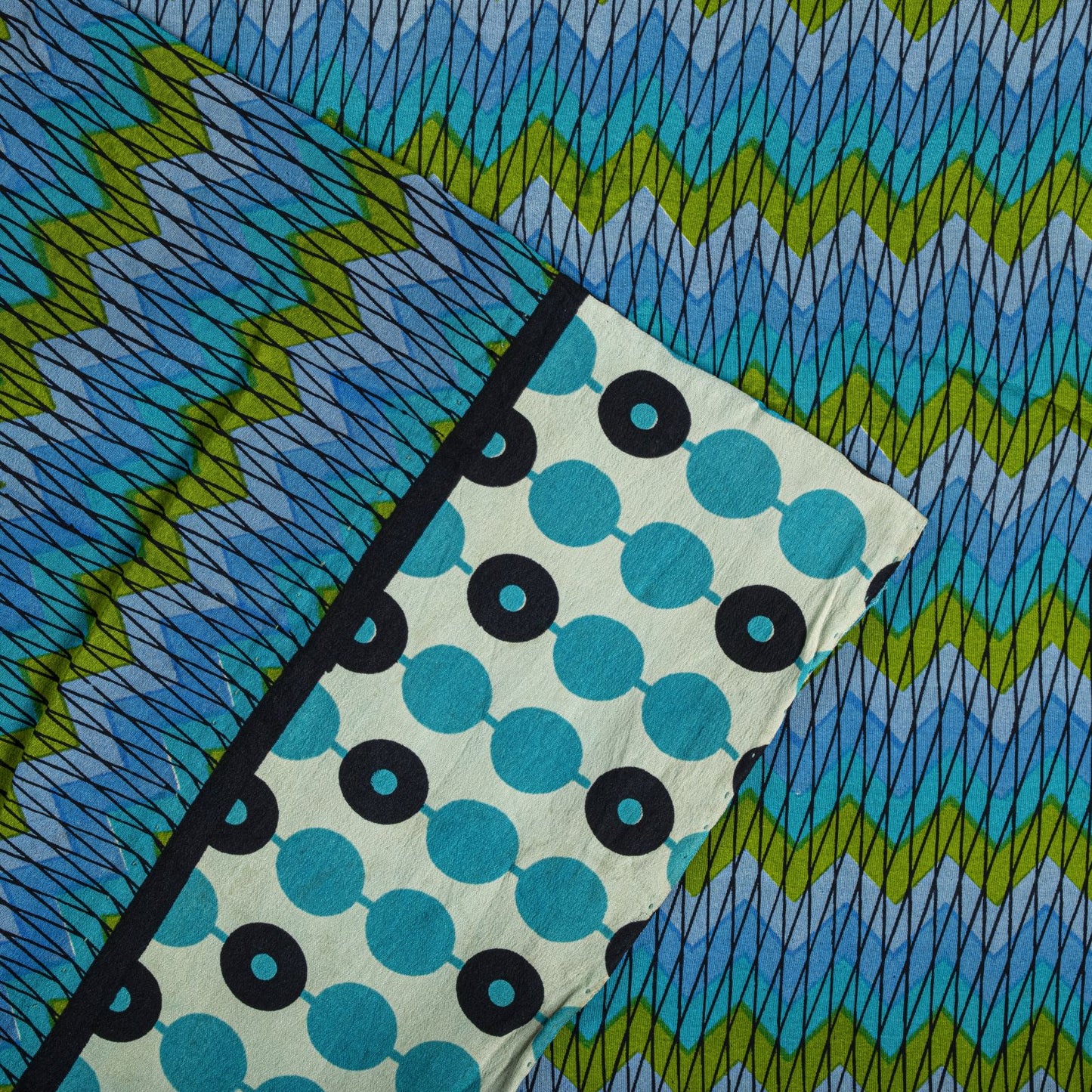 Sanskriti Vintage Saree Blue Pure Crepe Geometric Print Sari 5.5+Yd Craft Fabric