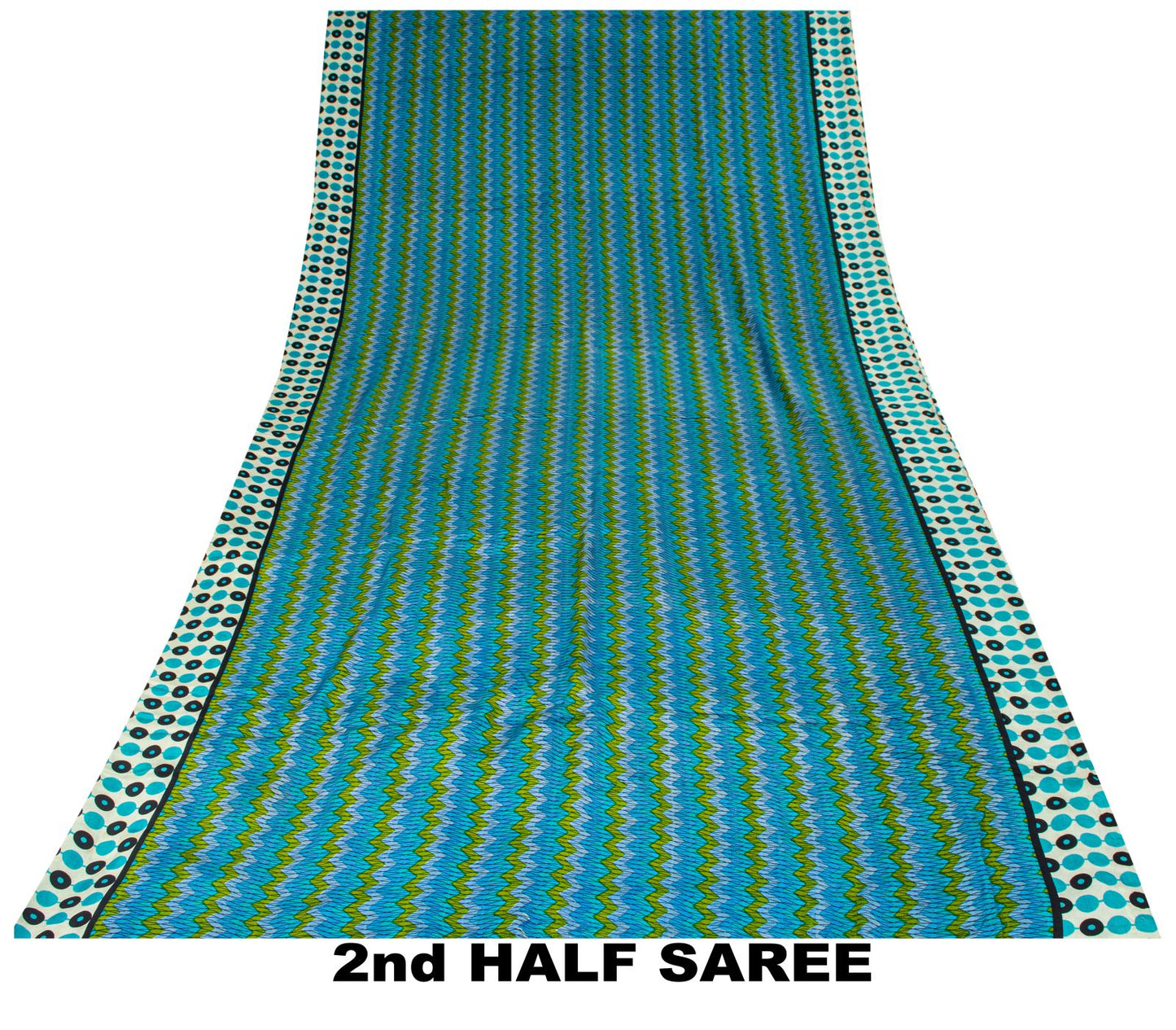 Sanskriti Vintage Saree Blue Pure Crepe Geometric Print Sari 5.5+Yd Craft Fabric