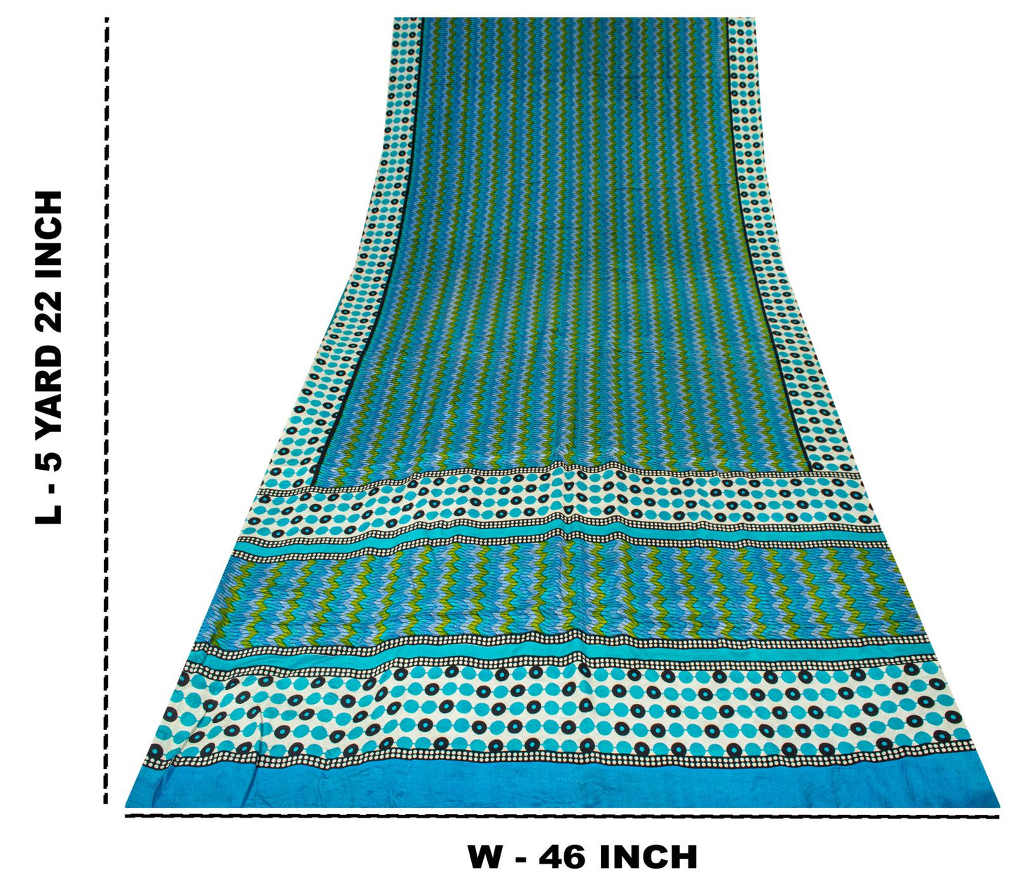 Sanskriti Vintage Saree Blue Pure Crepe Geometric Print Sari 5.5+Yd Craft Fabric