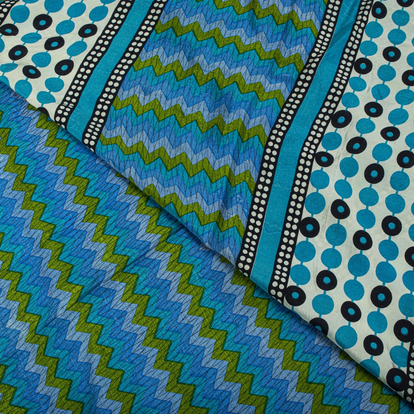 Sanskriti Vintage Saree Blue Pure Crepe Geometric Print Sari 5.5+Yd Craft Fabric