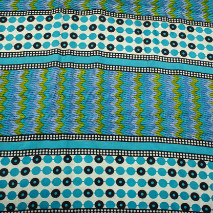 Sanskriti Vintage Saree Blue Pure Crepe Geometric Print Sari 5.5+Yd Craft Fabric