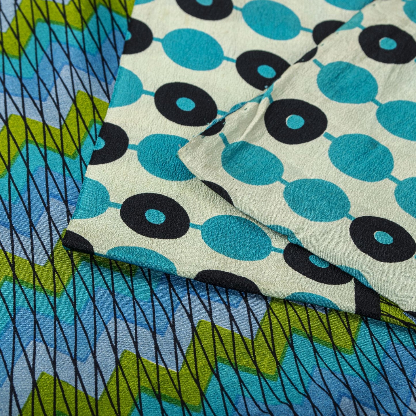 Sanskriti Vintage Saree Blue Pure Crepe Geometric Print Sari 5.5+Yd Craft Fabric