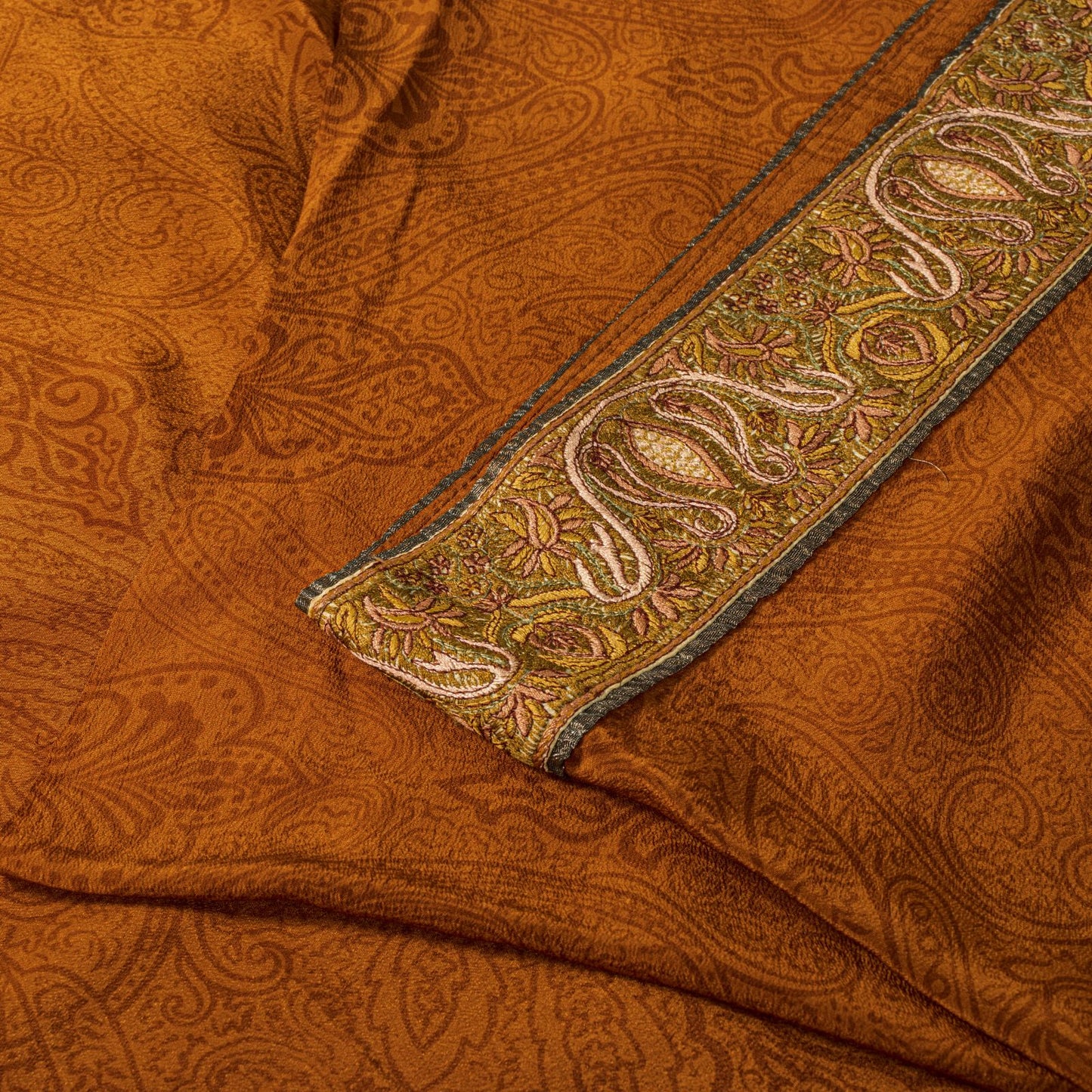Sanskriti Vintage Saree Orange Pure Crepe Hand Embroidered Suzani-Printed Sari