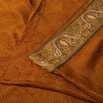 Sanskriti Vintage Saree Orange Pure Crepe Hand Embroidered Suzani-Printed Sari