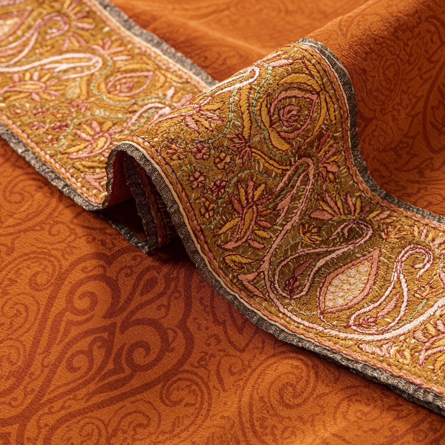 Sanskriti Vintage Saree Orange Pure Crepe Hand Embroidered Suzani-Printed Sari