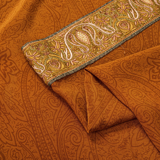 Sanskriti Vintage Saree Orange Pure Crepe Hand Embroidered Suzani-Printed Sari