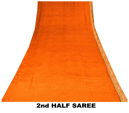 Sanskriti Vintage Saree Orange Pure Crepe Hand Embroidered Suzani-Printed Sari
