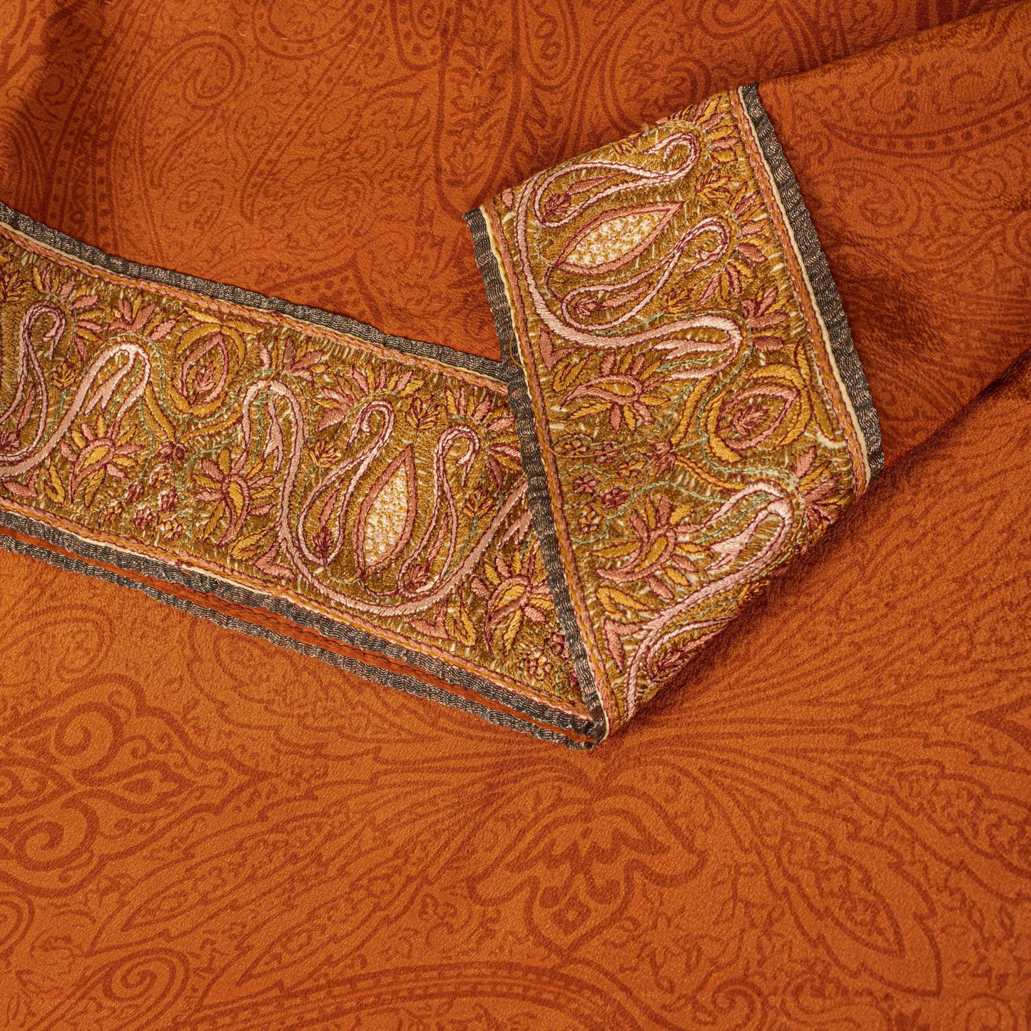 Sanskriti Vintage Saree Orange Pure Crepe Hand Embroidered Suzani-Printed Sari