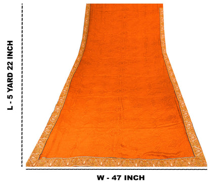 Sanskriti Vintage Saree Orange Pure Crepe Hand Embroidered Suzani-Printed Sari