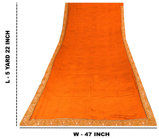 Sanskriti Vintage Saree Orange Pure Crepe Hand Embroidered Suzani-Printed Sari