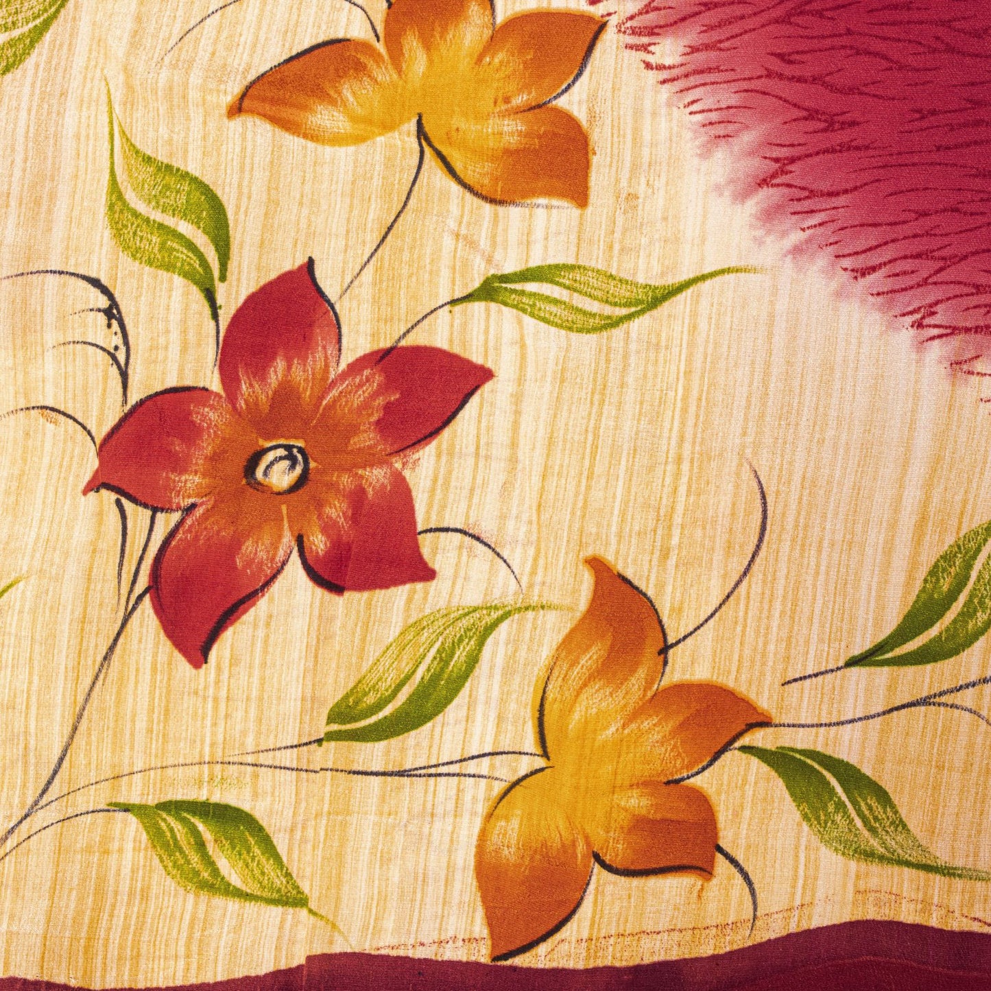 Sanskriti Vintage Saree Red Pure Crepe Floral Printed Sari 5.5Yd Craft Fabric