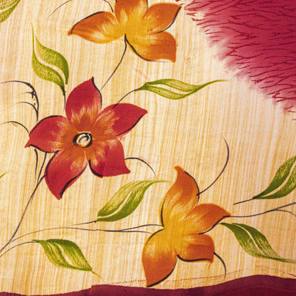 Sanskriti Vintage Saree Red Pure Crepe Floral Printed Sari 5.5Yd Craft Fabric