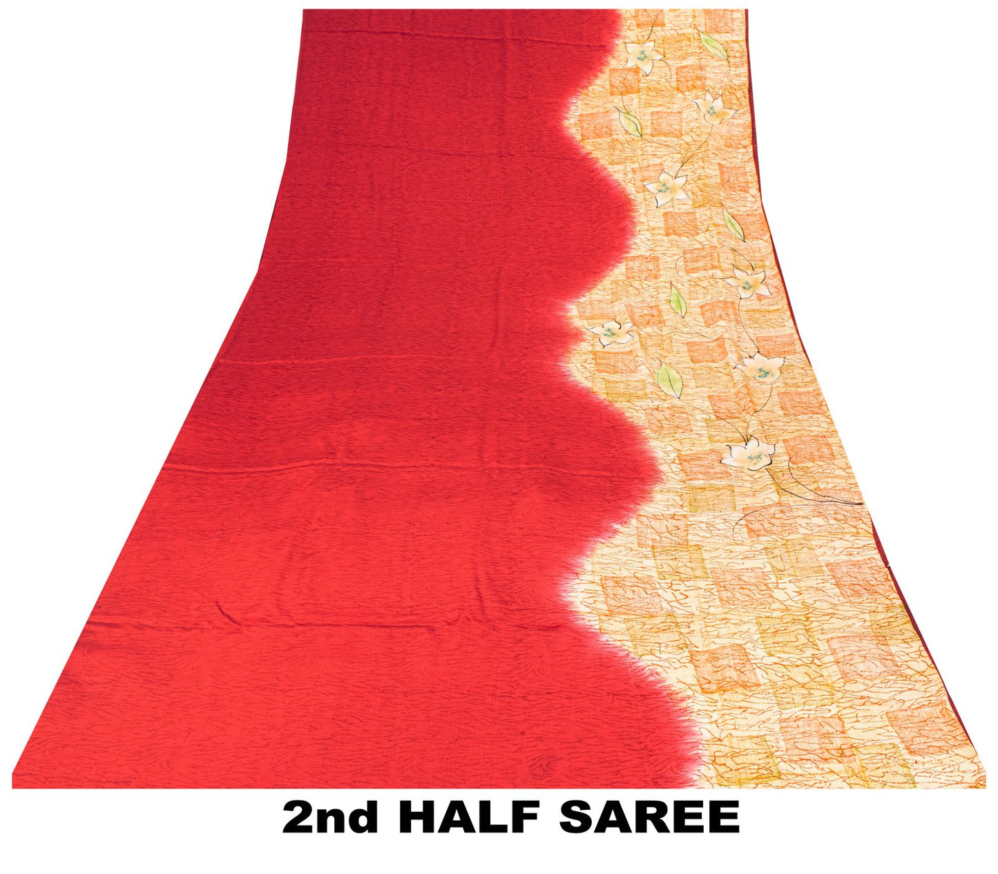Sanskriti Vintage Saree Red Pure Crepe Floral Printed Sari 5.5Yd Craft Fabric