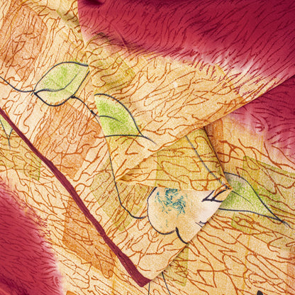 Sanskriti Vintage Saree Red Pure Crepe Floral Printed Sari 5.5Yd Craft Fabric
