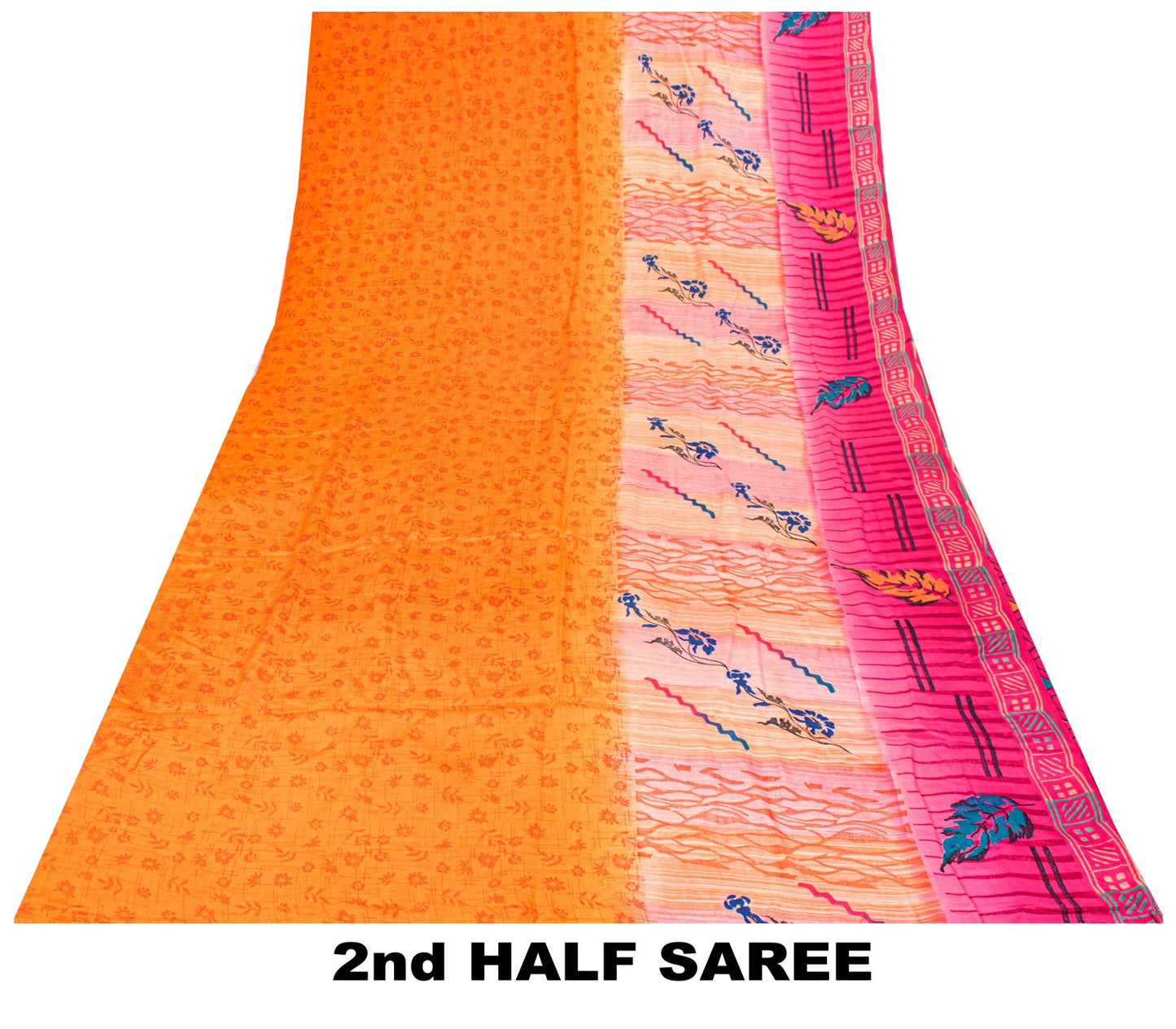 Sanskriti Vintage Saree Orange Pure Crepe Floral Printed Sari 5.+Yd Craft Fabric
