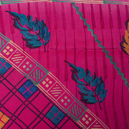 Sanskriti Vintage Saree Orange Pure Crepe Floral Printed Sari 5.+Yd Craft Fabric