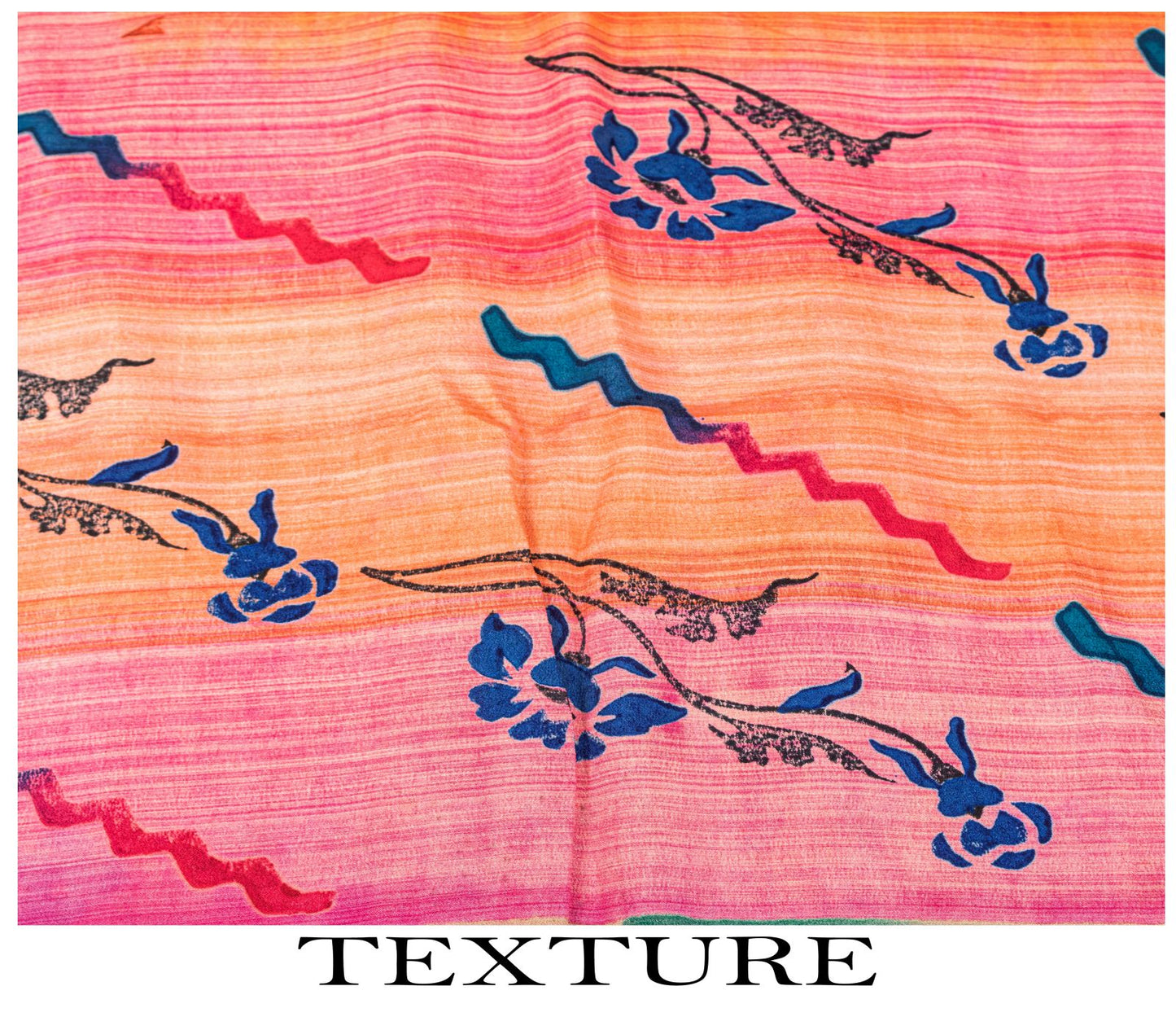 Sanskriti Vintage Saree Orange Pure Crepe Floral Printed Sari 5.+Yd Craft Fabric