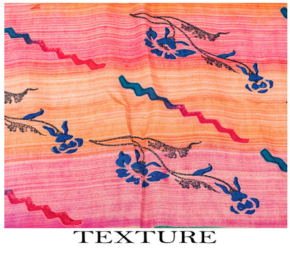 Sanskriti Vintage Saree Orange Pure Crepe Floral Printed Sari 5.+Yd Craft Fabric