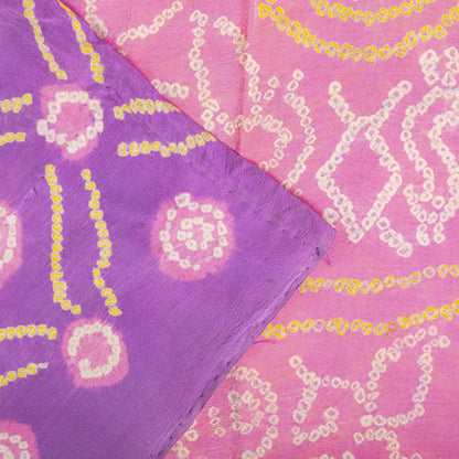 Sanskriti Vintage Saree Purple Pure Crepe Floral Bandhani Work Sari 5+Yd Fabric