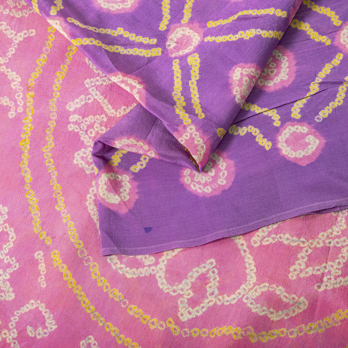 Sanskriti Vintage Saree Purple Pure Crepe Floral Bandhani Work Sari 5+Yd Fabric