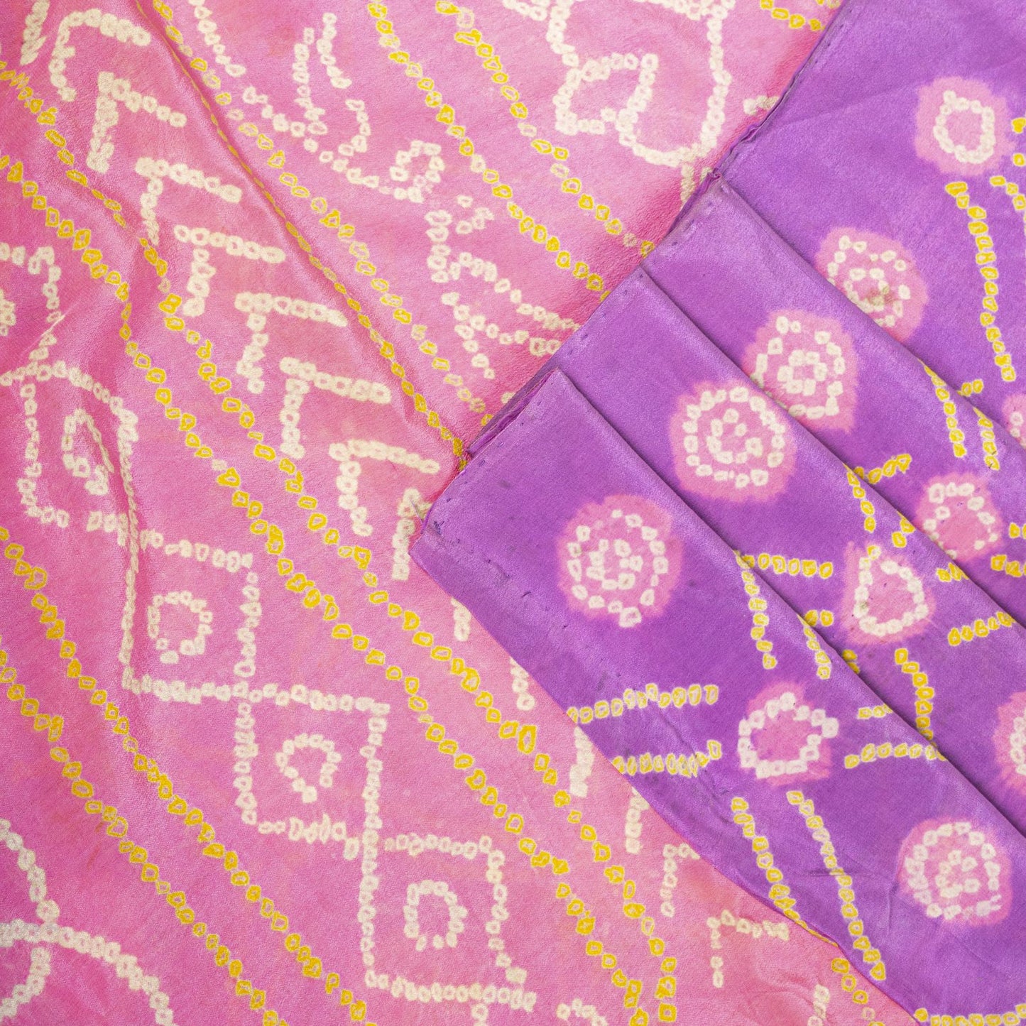 Sanskriti Vintage Saree Purple Pure Crepe Floral Bandhani Work Sari 5+Yd Fabric