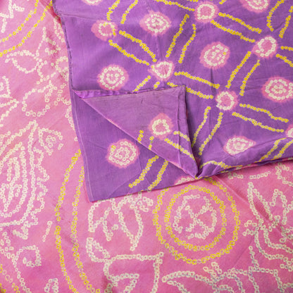 Sanskriti Vintage Saree Purple Pure Crepe Floral Bandhani Work Sari 5+Yd Fabric