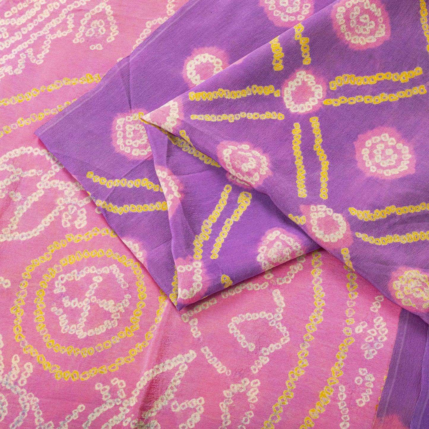 Sanskriti Vintage Saree Purple Pure Crepe Floral Bandhani Work Sari 5+Yd Fabric