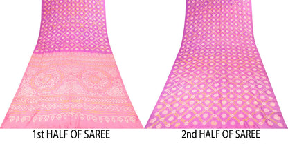 Sanskriti Vintage Saree Purple Pure Crepe Floral Bandhani Work Sari 5+Yd Fabric
