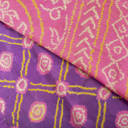 Sanskriti Vintage Saree Purple Pure Crepe Floral Bandhani Work Sari 5+Yd Fabric
