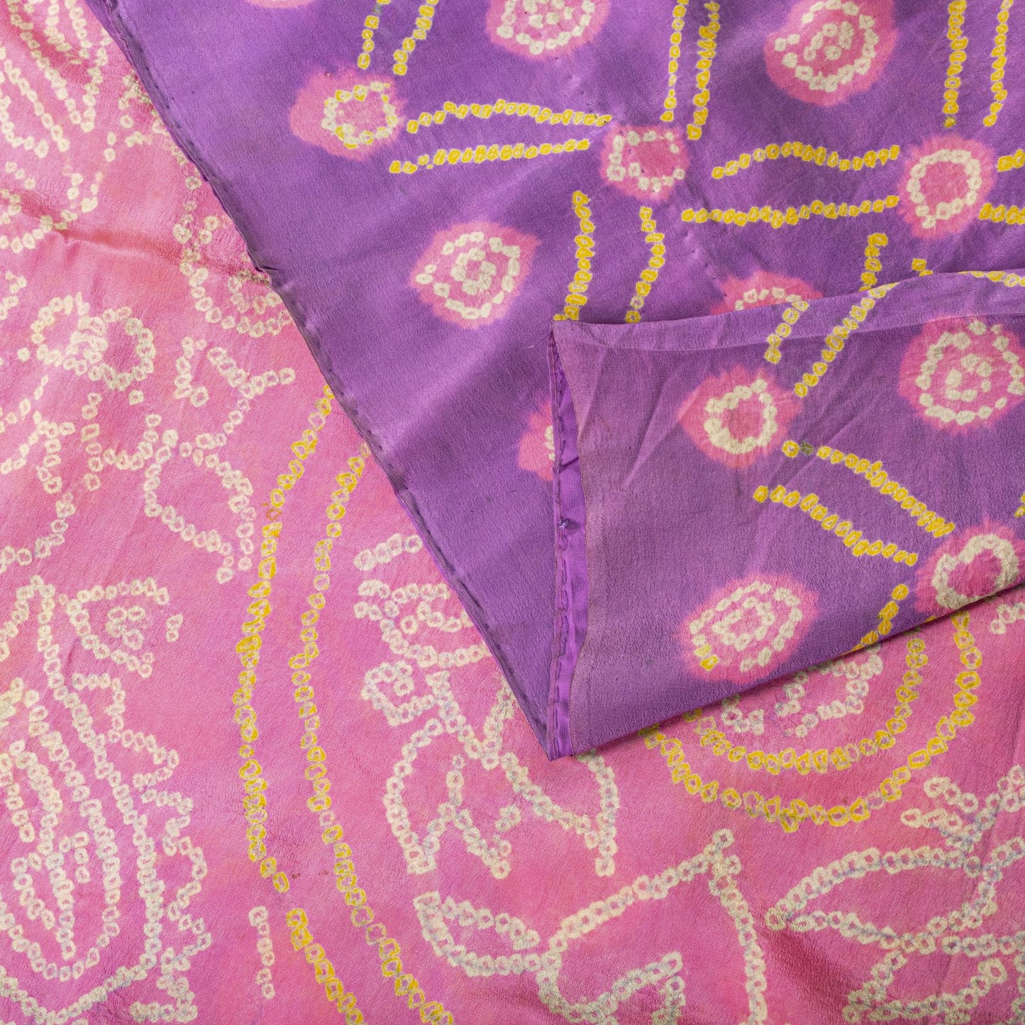 Sanskriti Vintage Saree Purple Pure Crepe Floral Bandhani Work Sari 5+Yd Fabric