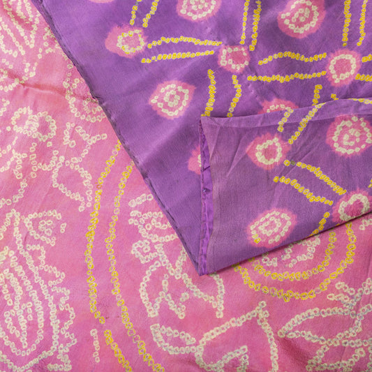 Sanskriti Vintage Saree Purple Pure Crepe Floral Bandhani Work Sari 5+Yd Fabric