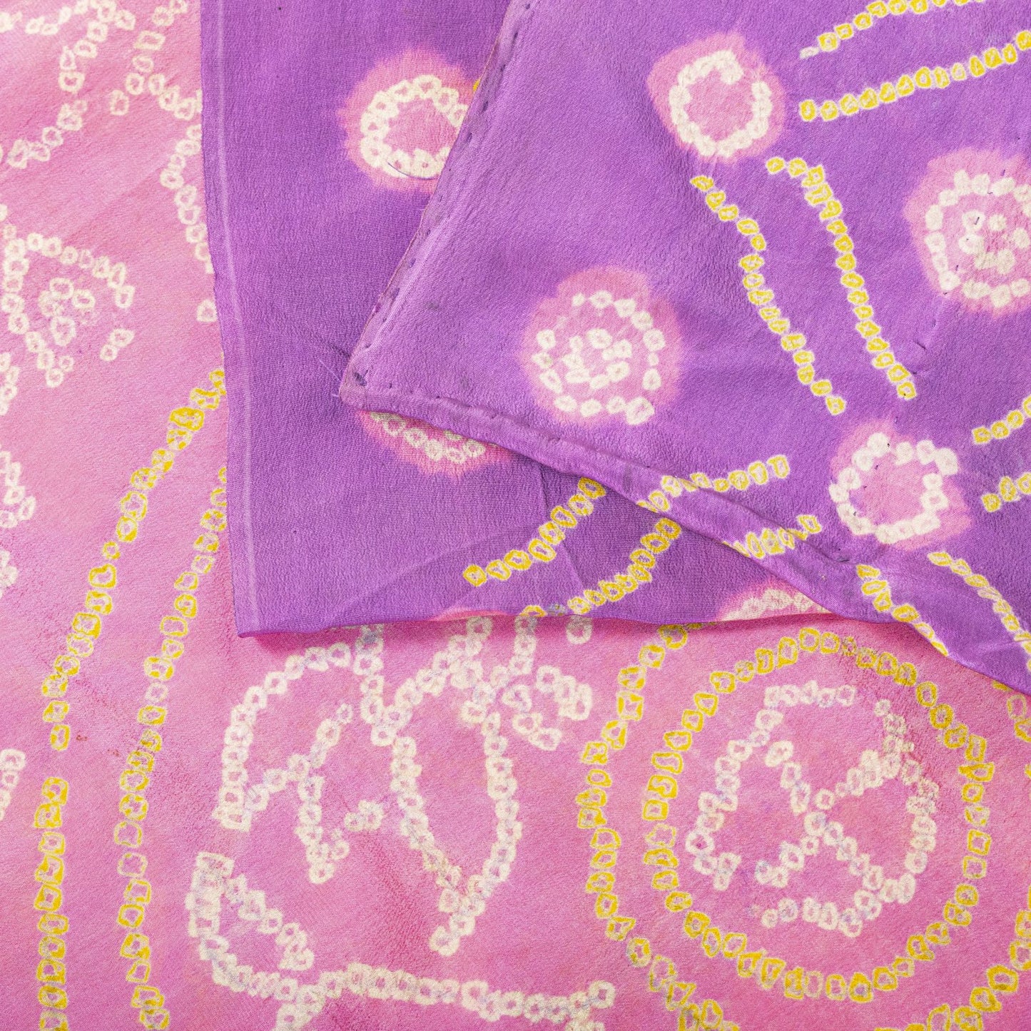 Sanskriti Vintage Saree Purple Pure Crepe Floral Bandhani Work Sari 5+Yd Fabric