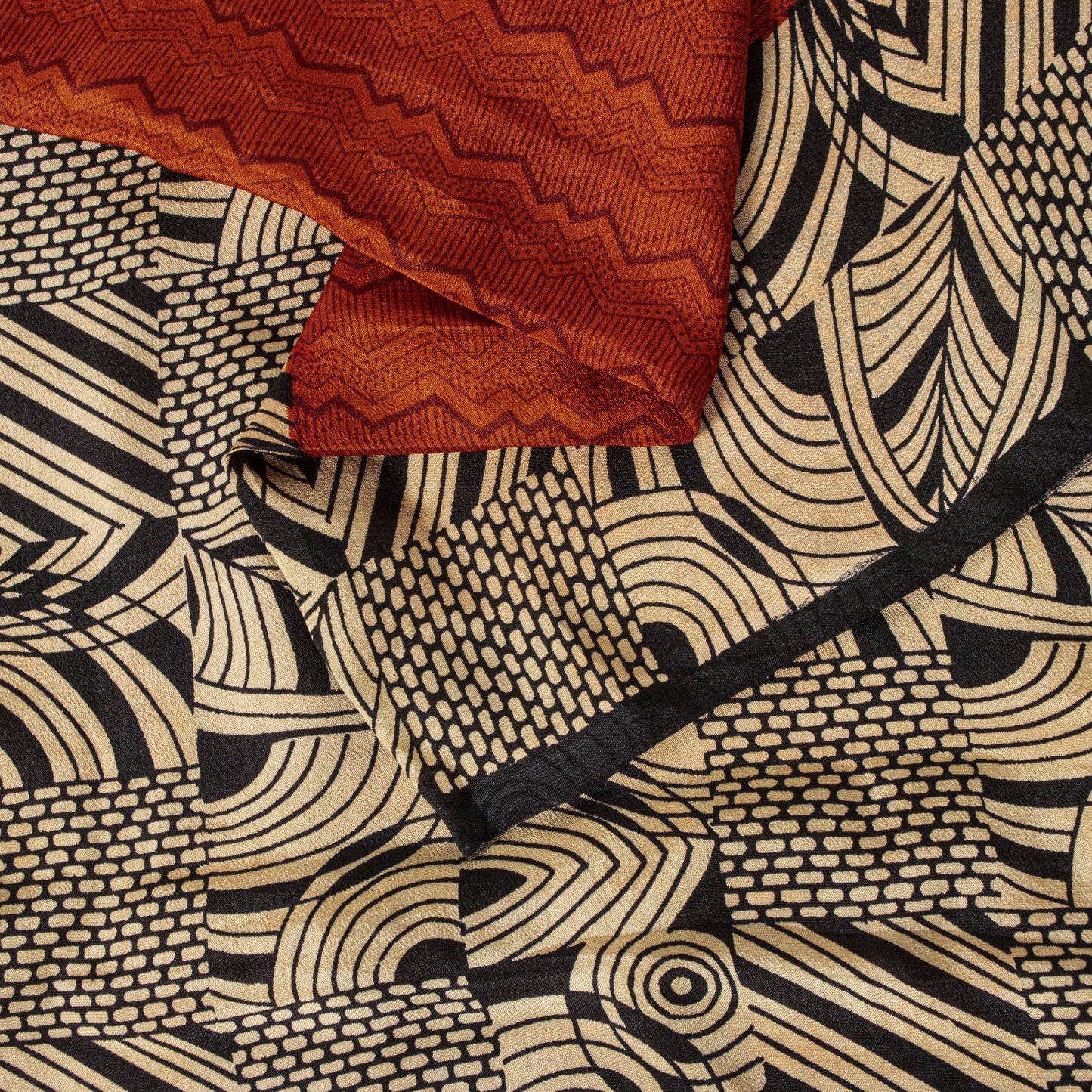 Sanskriti Vintage Saree Orange Pure Crepe Geometric Print Sari 6+Yd Craft Fabric