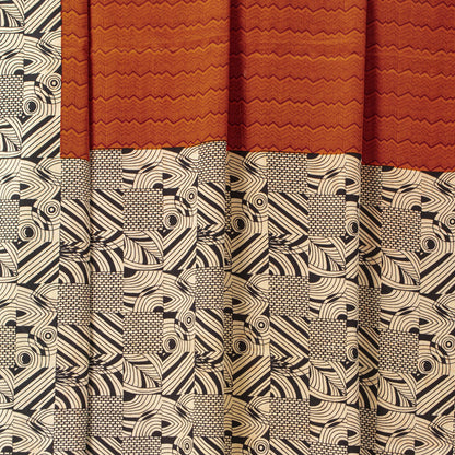 Sanskriti Vintage Saree Orange Pure Crepe Geometric Print Sari 6+Yd Craft Fabric