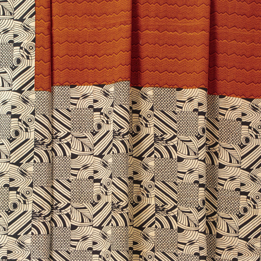 Sanskriti Vintage Saree Orange Pure Crepe Geometric Print Sari 6+Yd Craft Fabric