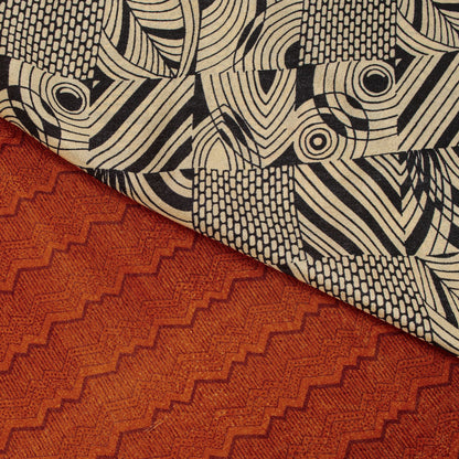 Sanskriti Vintage Saree Orange Pure Crepe Geometric Print Sari 6+Yd Craft Fabric