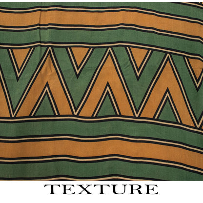 Sanskriti Vintage Saree Yellow Pure Crepe Wave LinePrint Sari 5.5Yd Craft Fabric