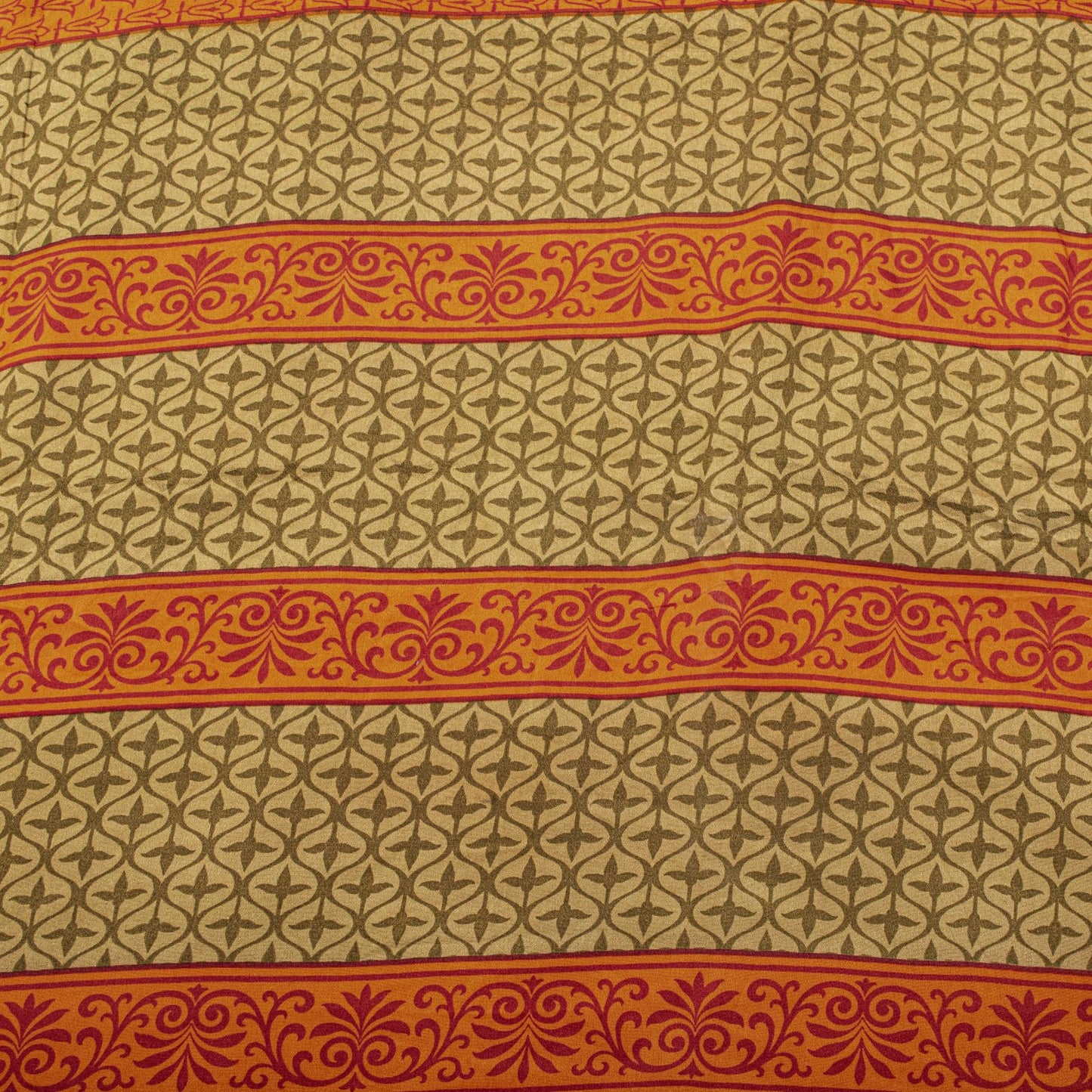 Sanskriti Vintage Saree Orange Pure Crepe Floral Print Sari 5.5+Yd Craft Fabric