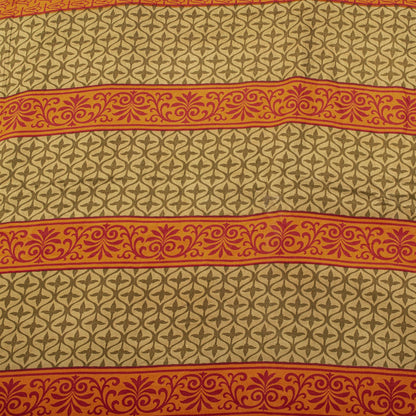 Sanskriti Vintage Saree Orange Pure Crepe Floral Print Sari 5.5+Yd Craft Fabric