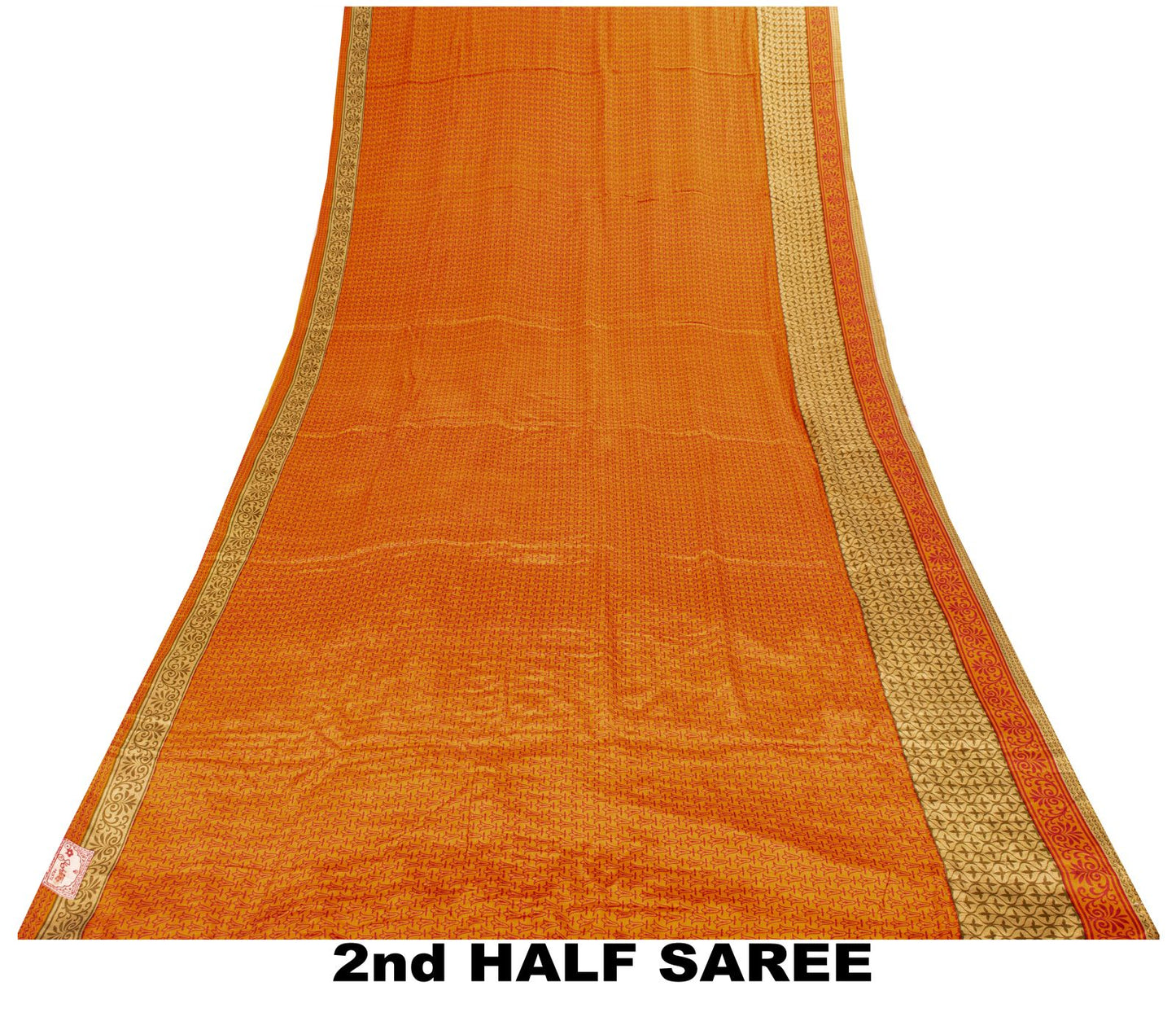 Sanskriti Vintage Saree Orange Pure Crepe Floral Print Sari 5.5+Yd Craft Fabric