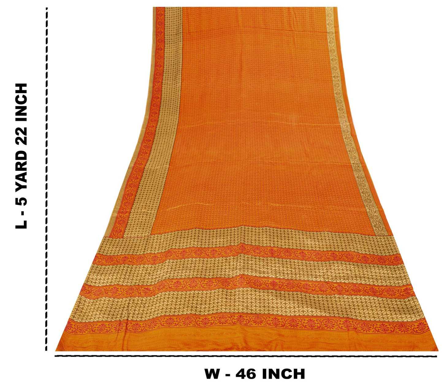 Sanskriti Vintage Saree Orange Pure Crepe Floral Print Sari 5.5+Yd Craft Fabric