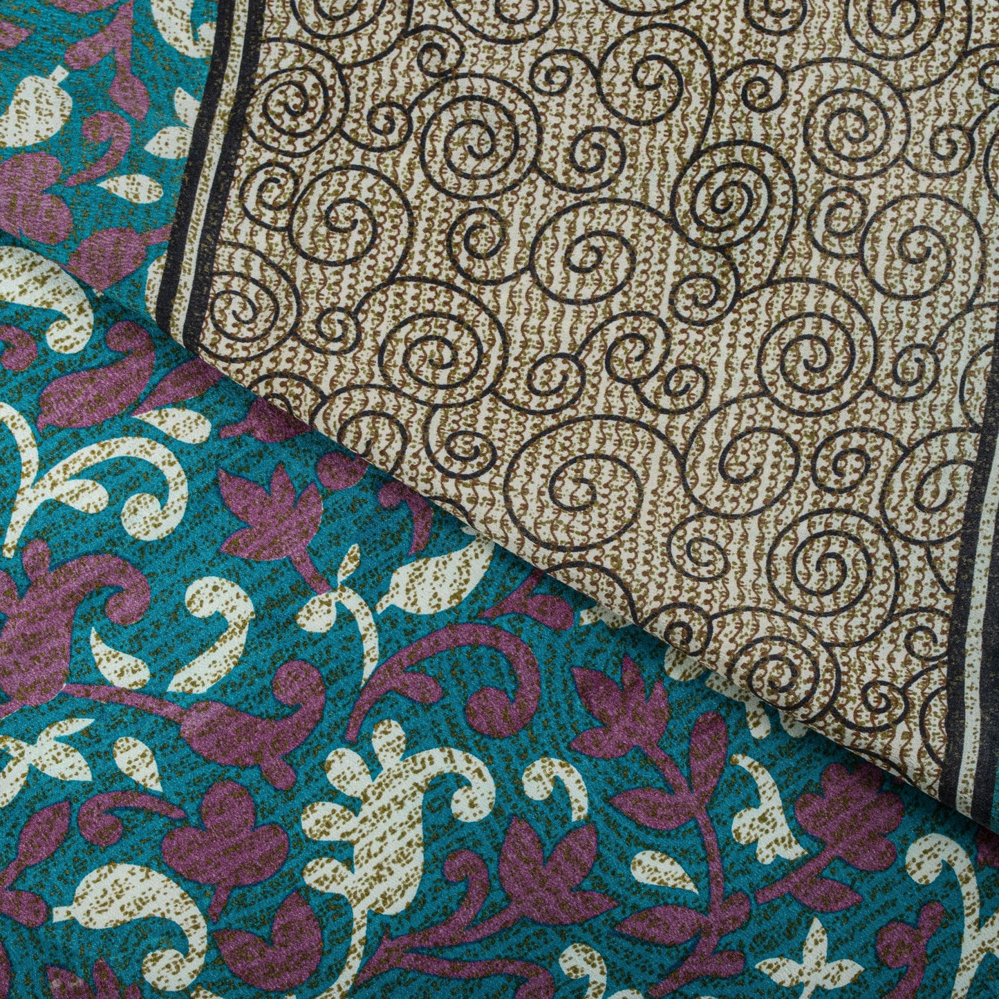 Sanskriti Vintage Blue Pure Crepe Silk Saree Floral Print Sari 5+Yard Fabric DIY