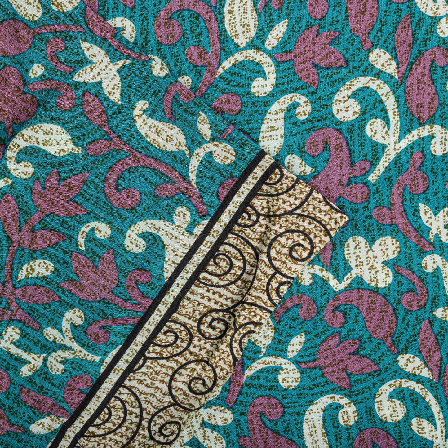 Sanskriti Vintage Blue Pure Crepe Silk Saree Floral Print Sari 5+Yard Fabric DIY