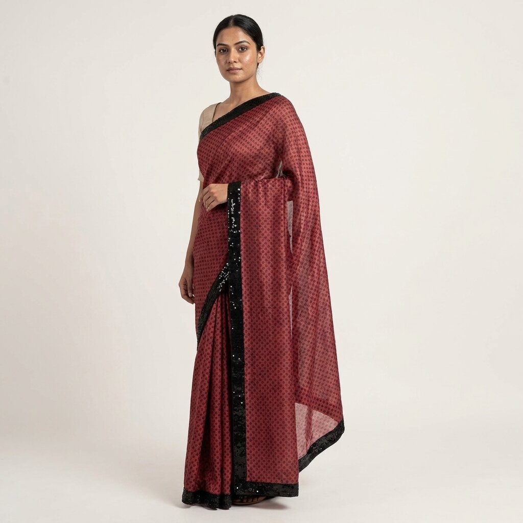 Sanskriti Vintage Saree Mauve Pure Crepe Paisley Print Sari 5.5+Yd Craft Fabric