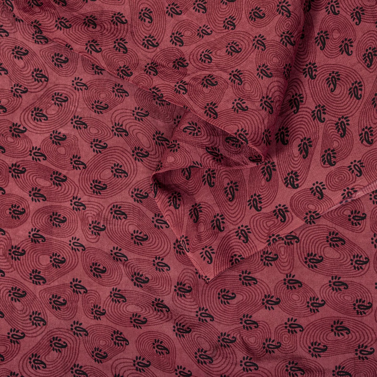 Sanskriti Vintage Saree Mauve Pure Crepe Paisley Print Sari 5.5+Yd Craft Fabric