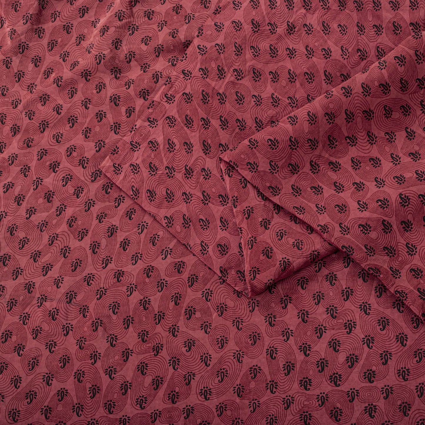 Sanskriti Vintage Saree Mauve Pure Crepe Paisley Print Sari 5.5+Yd Craft Fabric