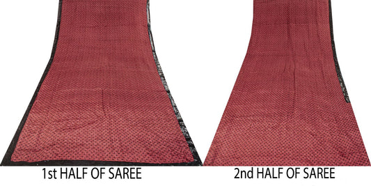 Sanskriti Vintage Saree Mauve Pure Crepe Paisley Print Sari 5.5+Yd Craft Fabric