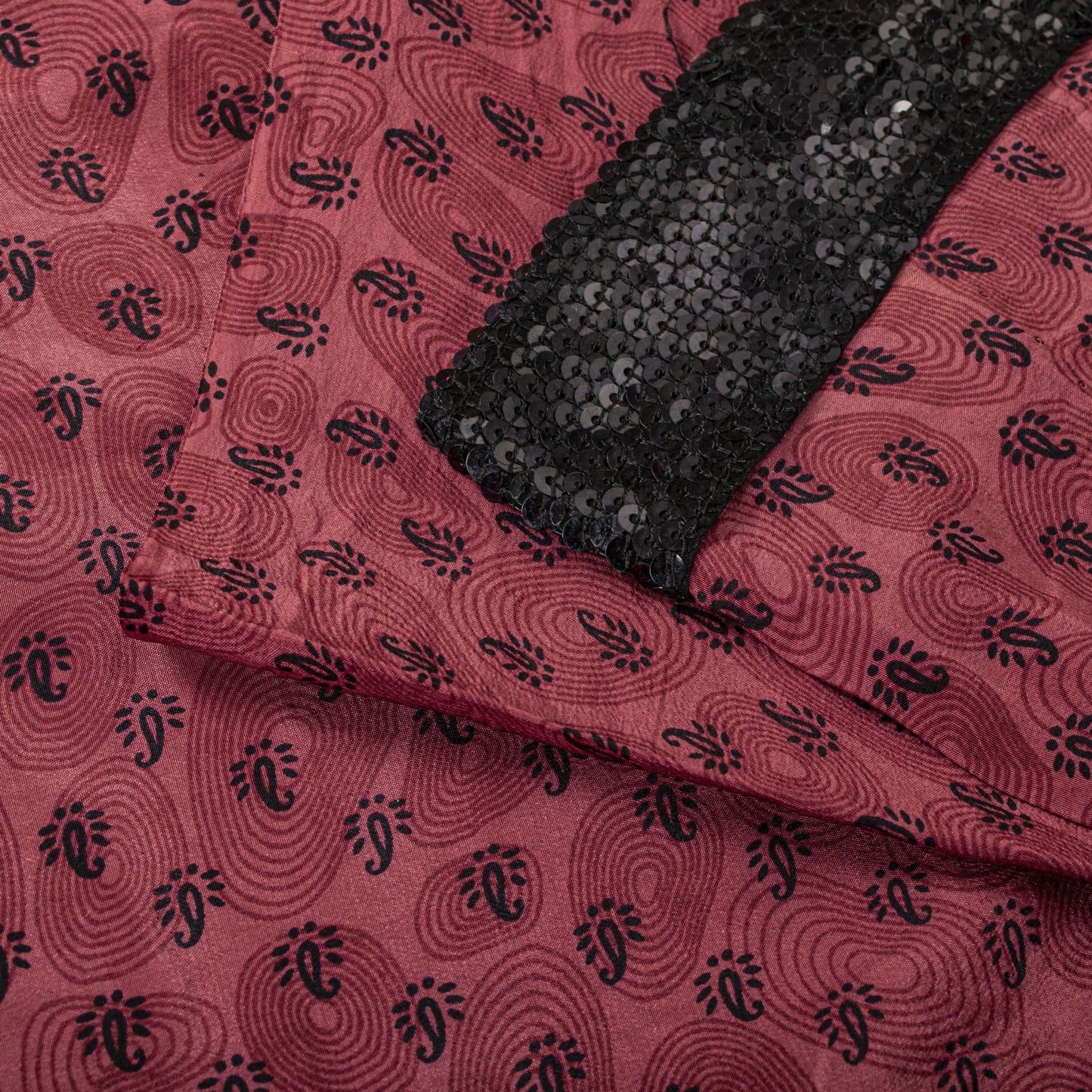 Sanskriti Vintage Saree Mauve Pure Crepe Paisley Print Sari 5.5+Yd Craft Fabric
