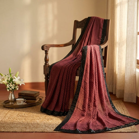 Sanskriti Vintage Saree Mauve Pure Crepe Paisley Print Sari 5.5+Yd Craft Fabric